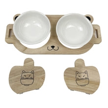 Load image into Gallery viewer, 2 Ceramic Pet Bowl Dish With Wood Stand

