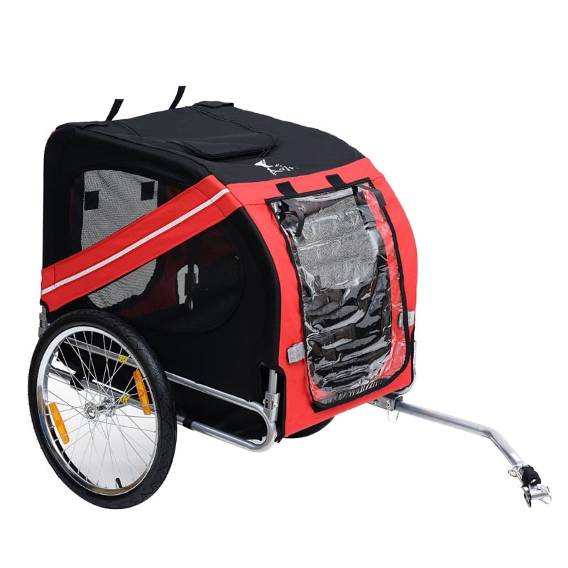 Dog Bicycle Trailer w/Red Safety Sign, Tow Hook - Red/Black