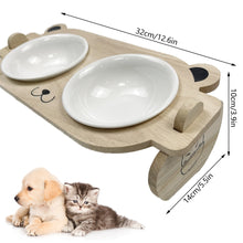 Load image into Gallery viewer, 2 Ceramic Pet Bowl Dish With Wood Stand
