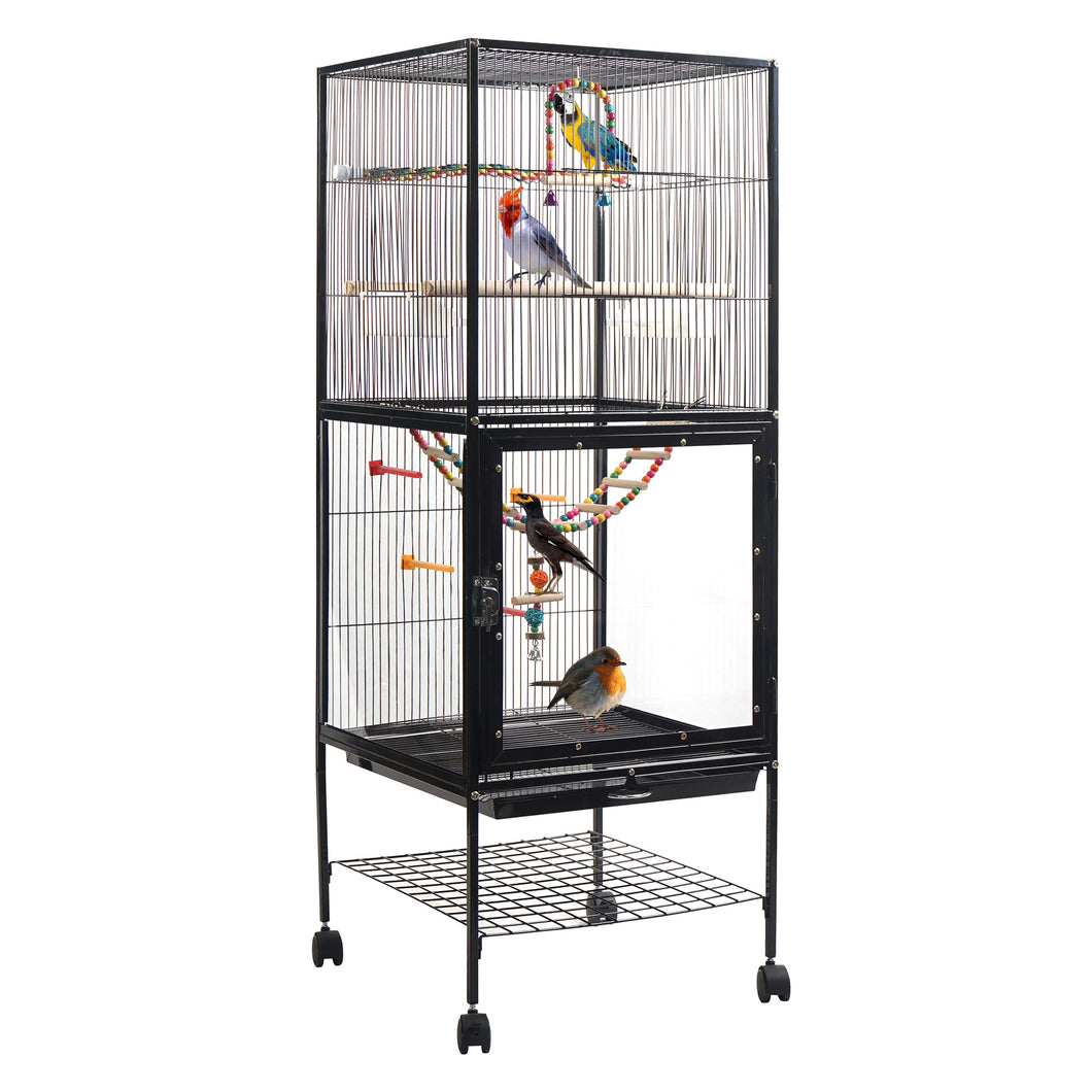 Iron Wire Bird Cage Rolling Storage Shelf Lockable Casters