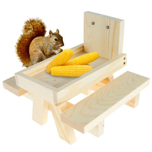 Load image into Gallery viewer, Wooden Squirrel Picnic Table Pets Food Storage
