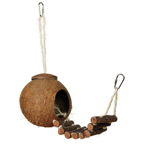 Cage Coconut Shell Bird Nesting House with Ladder - bnotebuzz