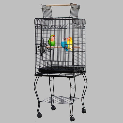 Metal Birdcage with Stand, Perches and Stainless Steel Food Cups - bnotebuzz