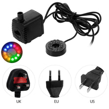 Load image into Gallery viewer, Ultra-Quiet Water Pump IP68 Waterproof Submersible Fountain Pump for Aquarium, Bird Bath, Pond, with LED Lights
