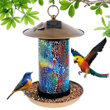 Load image into Gallery viewer, Hanging Outdoor Bird Feeder with Solar Powered Light - bnotebuzz
